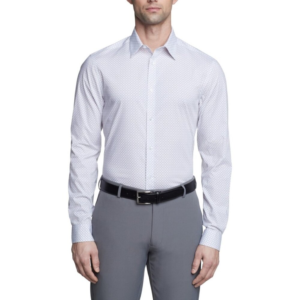 Calvin Klein Steel Plus iris multi Dress Shirt White Size 17.5x32/33 MSRP$85